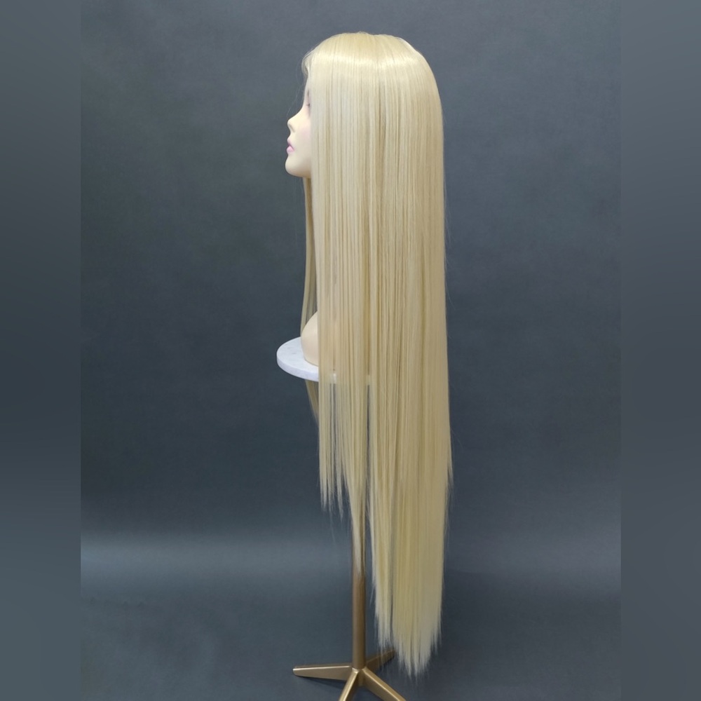 Long blonde straight lace part heat resistant wig